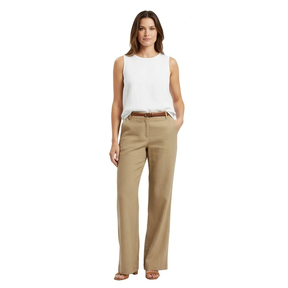 Banana Republic Martin Pants 10 Khaki Straight Linen Stretch Classic Coastal‎